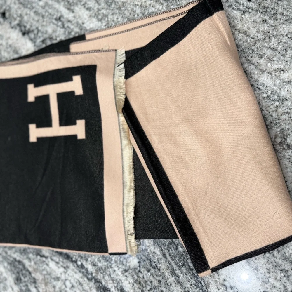 New Hermès Beige and Black H-Patterned Scarf